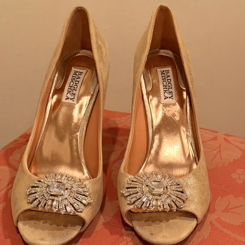 Badgley Mischka Gold Embellished Heels